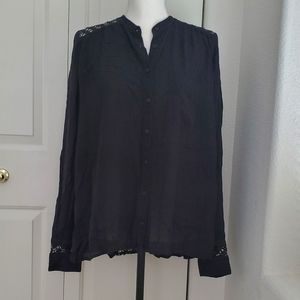 Free People Long Sleeve Black Crochet Top